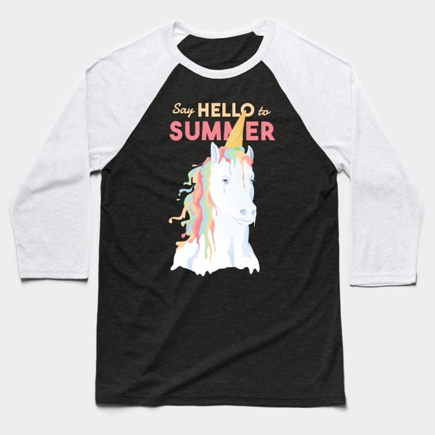 Hello Summer Unicorn Cream Baseball T-Shirt by LR_Collections